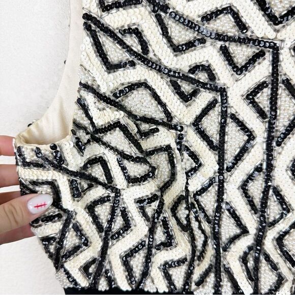 Dynasty Black Velvet Mini Dress Vintage 60s Beaded Sequin - Picture 5 of 14